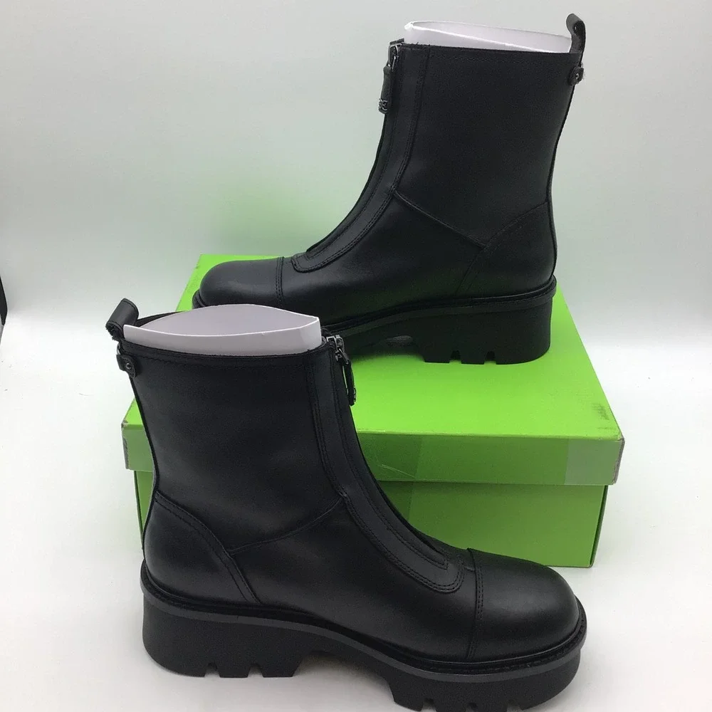 Sam Edelman Cooper Black Leather Front Zip Lug Sole Boots Womens Size 10 M NEW - Picture 2 of 7